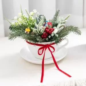 플라워트리 크리스마스 장식 센터피스 숲속집 커피잔 set 25x17cm