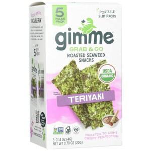 Gimme Grab & Go 구운 해초 간식, 데리야키, 비건, USDA 인증 유기농, 글루텐 프리 및 GMO 프리, 5밸류 팩, 19.8g(0.7온스) (6팩)