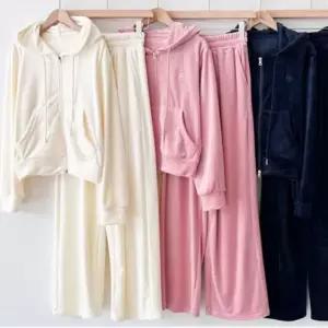 데일리 여자 벨벳 후드집업 와이드 트레이닝 세트 (WFG3KYC)