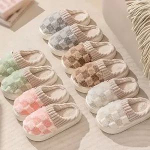 [하프클럽/]도톰 체크 털 실내화 슬리퍼 병원 사무실 남녀공용