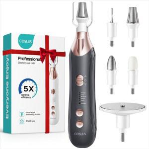 COSLUS 프로페셔널 매니큐어 페디큐어 키트, 발톱 손 발 관리를 위한 5-in-1 전기 네일 파일 - 두꺼운 손톱을 넓은 그라인더, 무선, 5 스피드, 남성 여성 시니어 홈 살롱, 블랙, C43(END10)