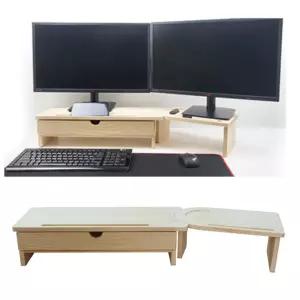 우드핏 원목 듀얼 모니터받침대 2단 미니 서랍1개포함