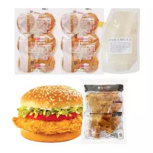 닭다리살 통살치킨버거 만들기세트(화이트스위트소스) 9~10인분 /햄버거 햄버거세트 치킨패티