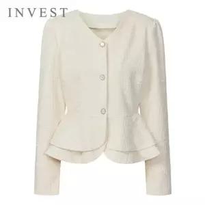 [신세계라이브쇼핑][인베스트] V넥 트위드 러플 블라우스_IN6S1BL5181