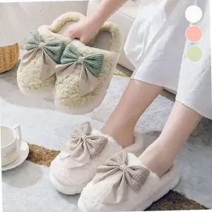 뽀글이 양털 리본 방한 털실내화 ELB-003