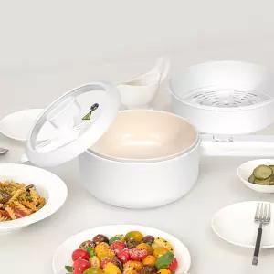 ZM-MC994H/화이트 짐머만 플로라 2단 세라믹 멀티쿠커 2.2L 편수냄비 전기찜기 뚜껑 포함