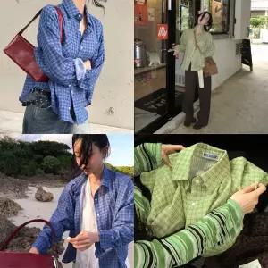 [모코블링] 체크 스트라이프 이중지 셔츠 #체크셔츠 #오버핏셔츠 #카라셔츠 #포켓셔츠 #봄셔츠 #봄신상