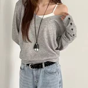 [제작/빅사이즈]이블렛 로넨프 루즈핏 소매 버튼 오프숄더 맨투맨 제이스타일