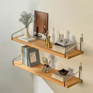 벽선반 무타공 원목 우드 3단 수납 인테리어 15mm두께 8kg하중 주방 거실 사무실