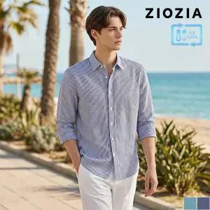 [지오지아] 스탠다드핏 린넨 스트라이프 긴팔 셔츠 (ABE2WC1103_B)