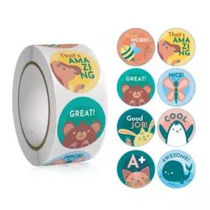 8종 동물 칭찬 동기부여 원형 스티커 500pcs 다꾸 S1509 보상 고래 롤 구디백 격려 꾸미기