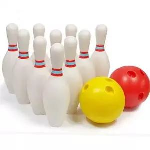 미니 볼링핀 세트 10p 실내 스포츠 놀이 교구 플라스틱 원목 느낌 화이트 레드
