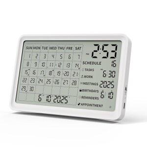디지털 캘린더, 요일 및 날짜가 있는 일정 알림 시계가 책상 플래너, 충전식 20.3cm(8인치) 대형 디스플레이 전자 캘린더 사무실 홈 스쿨 가족 벽 마운트 데스크톱 2025-2055용 (화이트, 20.3cm(8인치))