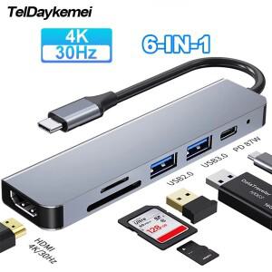 USB C 허브 4K 30Hz 타입 to HDMI 호환 PD 87W 스플리터 어댑터 맥북 에어 프로용 TF 멀티 컨버터