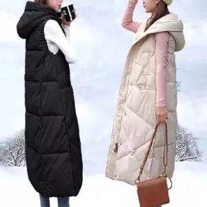 캐주얼하고 베스트 겨울 롱패딩베스트 조끼 겨울아우터 롱 패딩 여유있는 후드 여성점퍼