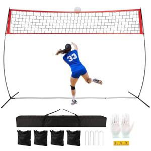 뒷마당 바닥용 배구 네트 틈새 없음, 내구성 있는 연습 서브 또는 타격용 높이 조절 가능, 휴대용 네트, 캐리백, 샌드백 및 스테이크 포함