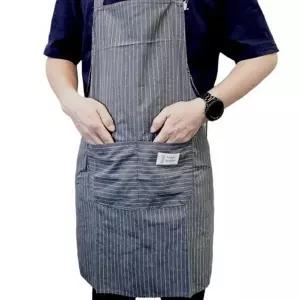 스트라이프 앞치마 바리스타 어린이집 요리 린넨 앞치마 주방 성인 포켓 미술용