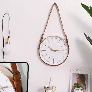 원형 벽걸이 시계 가죽 끈 장식 무소음 인테리어 소품 거실 침실 카페 북유럽