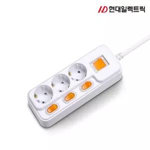 현대 개별+과부하차단 3구 멀티탭 (16A) 멀티 콘센트