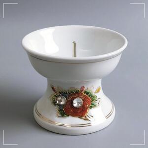 여주공방 백자 큐빅목단 L 장식 인테리어 도자기 촛대 DUW9537B2