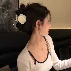 화이트 장미 헤어집게핀 긴머리 집게핀 리본집게핀 동 장미핀