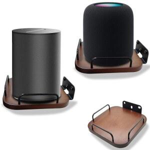 카운리샤 유니버설 스피커 월 마운트, 안전하게 조절 가능한 리얼 우드 브래킷 홀더, 용 소형 선반, 홈팟, , 소노스, 소니, KEF, 구글, 로쿠(월넛, 2팩)