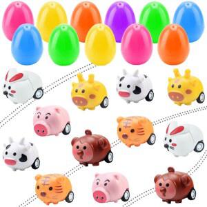 동물 철수 차량으로 채워진 퀴모이 차량, 충전재 장난감으로 부활절 키즈 달걀, 있는 파티에서 바구니 테마 12팩 아이템 만화 인기 게임