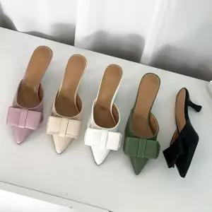 스틸레토 왕 리본장식 미들힐 뮬 슬리퍼 사무실 여성 xDW8+3jLQ