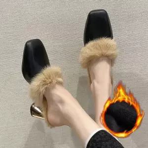 신발 구두 여자 겨울 퍼 여성 펌프스 털 미들힐 스퀘어코 2컬러 LK727