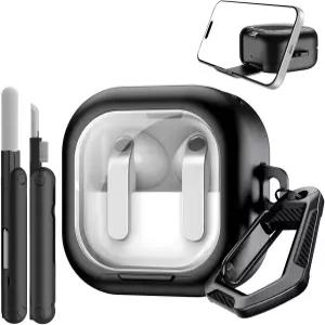 갤럭시 버즈 4 및 프로용 TiMOVO 클리어 케이스(2026) 시큐어 락 TPU 하드 쉘 투명 커버 휴대폰 스탠드