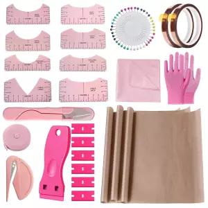 Moalaok 65팩 승화 셔츠 도구 핑크 키트 열 프레스용 자 8팩 프레스 롤 내열 테이프 및 장갑용 테플론 시트