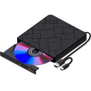 [미국배송] 노트북용 외장 CD DVD 드라이브 USB 3.0 및 ROM + /-RW 버너 리더 라이터용 노트북 데스크탑 PC WINDOWS 11/10 LINUX MAC OS 애플호환 애플호환 PRO