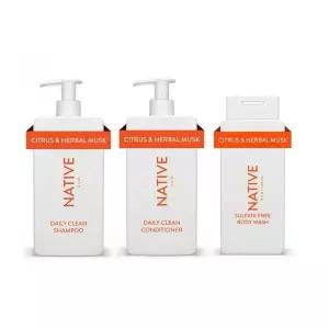 네이티브 데일리 클린 샴푸, 컨디셔너, 바디 워시 세트, 시트러스  허브 머스크, 설페이트 앤 파라벤 프리