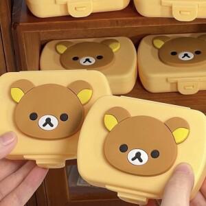 리락쿠마 귀여운 미니 휴대용 여행용 만화 캐릭터 수납함 9x7x3cm 학생 플래너 보석 약 정리함