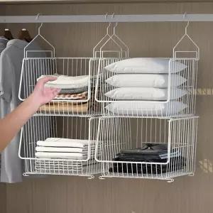 걸이형 수납 바구니 바스켓 정리함 선반 네트망 철제 속옷 옷걸이 와이어 옷장