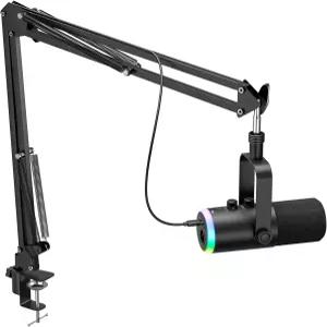 스트리밍 노래 녹음을 위한 다이내믹 게이밍 마이크 USB-C/XLR 팟캐스트 붐 암 스탠드 RGB 라이트 음소거