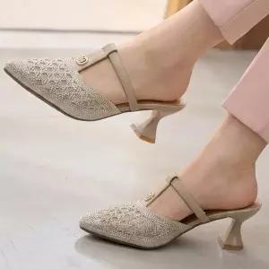 더힐슈즈 메쉬 비즈 여성여자 구두 정장화 펌프스 힐 뮬 블로퍼 5.5cm sjpe-s-2022