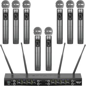 페닉스 프로 무선 마이크 시스템 8채널 메탈 세트 8개의 8x20 UHF 주파수 200피트 범위 노래 노래방 교회