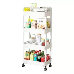 진열대 이동식 트롤리 선반 4단 화이트 주방 욕실 거실 매장