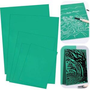 조각용 연질 고무 리노 인쇄판 5종 세트, 도장, 공예 및 인쇄 프로젝트용 그린 플랫 표면 리노컷 세트 (2A4+A5+2A6)