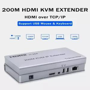 이더넷 Cat6 케이블 송신기 리시버 지지대 마우스 키보드 원 투 멀티 모니터 H.264 200M IP HDMI KVM 익스