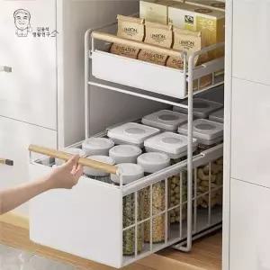 싱크대 하부장 양념 정리 슬라이딩 선반 주방 수납랙