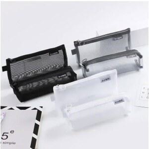 PCS 간단한 메쉬 연필 케이스 보관 미니 지퍼 투명 귀여운 가방 주머니 편지지 휴대용