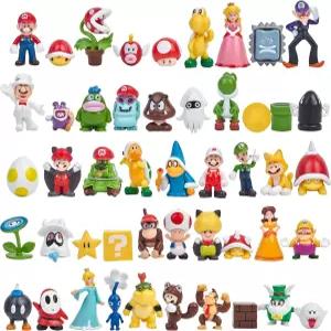 48팩 마리오 루이지 액션 피규어 세트 - 수집 가능한 미니 케이크 토퍼 생일 파티 장식(2인치)