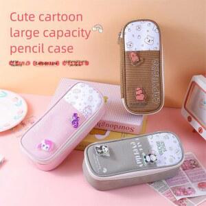 1개 패션 판다 캔버스 가방 보관 미학 문구류 동물 필통 펜던트 소녀용 대용량