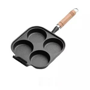 프리미엄 계란 후라이팬 4구 무쇠 팬케이크 요리팬 원형 신형 패션 손잡이 팬 삽+브러시포함