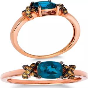 1/10 캐럿 브라운 다이아몬드와 쿠션 컷 블루 토파즈 또는 퍼플 자수정 반지 14k 로즈 골드 (SI1-SI2 cttw)