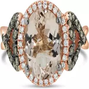 르비안 14K 로즈 골드 오벌 모르가나이트 1/2 Cttw 화이트/초콜릿 다이아몬드 헤일로 약혼 반지(G-H 팬시