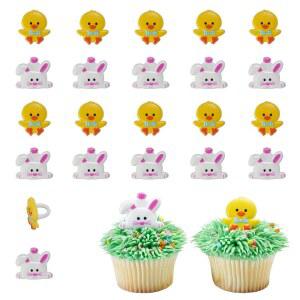 오리와 토끼 부활절 컵케이크 반지 24 귀여운 봄 동물 토퍼 안전 및 병아리 케이크 장식 24팩
