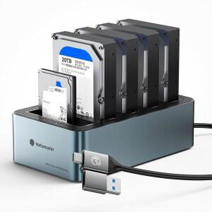 2.5인치 /3.5인치 SATA SSD/HDD용 Yottamaster 5 Bay 하드 드라이브 도킹 스테이션 알루미늄, USB 3.2 Gen1 클로너 복제기, 1-4 오프라인 클로닝(KB500)을 위해 UASP 및 최대 100TB(5x20TB) 지원